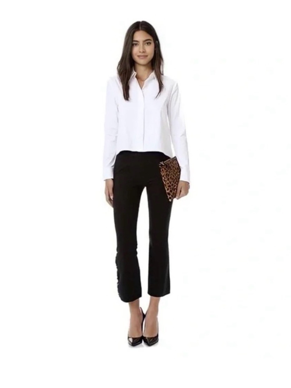 Cinq a Sept Onyx Ruffle-Trim Flared Cropped Pants 10